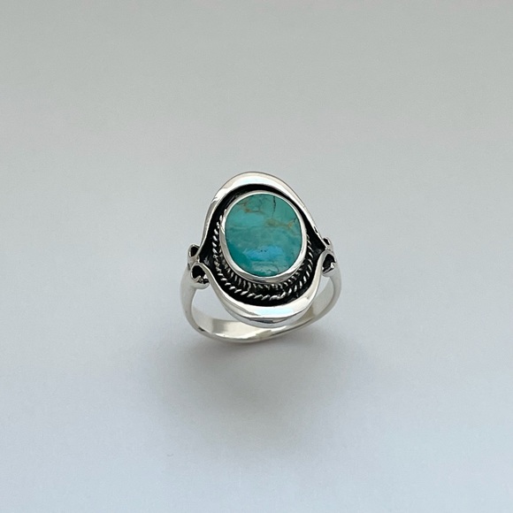 Sterling Silver Bali Style Genuine Turquoise Ring, Boho Ring, Silver Rings - Picture 1 of 12